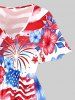 Plus Size Patriotic American Flag Fireworks Hibiscus Flowers Print Split Midi Dress -  