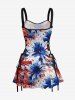 Patriotic American Flag Flowers Paint Splatter Print Lace Up Tank Dress -  