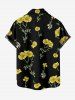 Plus Size Flowers Leaf Print Buttons Pocket Hawaii Shirt For Men - Noir XL