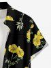 Plus Size Flowers Leaf Print Buttons Pocket Hawaii Shirt For Men - Noir XL