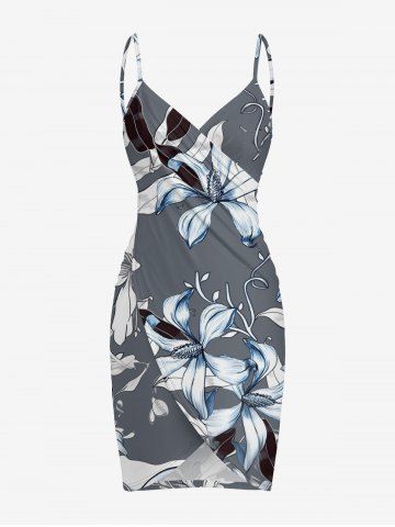 Plus Size Flowers Leaf Print Convertible Hawaii Beach Cover - GRAY - 4X