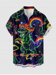 Plus Size Dinosaur Rainbow Hot Dog Heart Galaxy Print Buttons Pocket Hawaii Shirt For Men -  