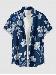 Flowers Leaf Print Buttons Pocket Hawaii Shirt For Men - Cadetblue 5XL