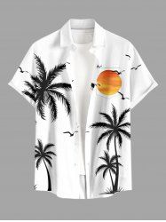 Coconut Tree Sun Print Buttons Pocket Hawaii Shirt For Men - Blanc M