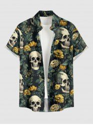 Skulls Flowers Leaf Print Buttons Pocket Hawaii Shirt For Men -  XL