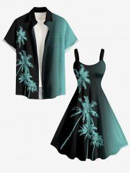 Coconut Tree Ombre Print Matching Hawaii Beach Outfit For Couples - Turquoise Foncée 
