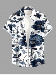Flowers Leaf Print Buttons Pocket Hawaii Shirt For Men -  