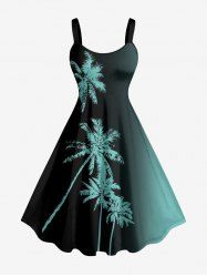 Plus Size Coconut Tree Ombre Print Hawaii Tank Dress - Turquoise Foncée 2X