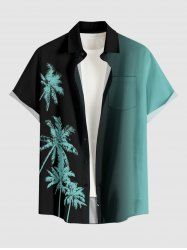 Coconut Tree Ombre Print Buttons Pocket Hawaii Shirt For Men - Turquoise Foncée XL