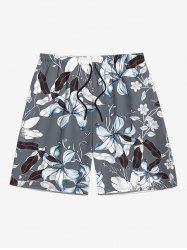 Flower Leaf Print Hawaii Beach Shorts For Men -  