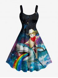 Plus Size Shark Rainbow Cat Sea Galaxy Print Hawaii A Line Dress -  