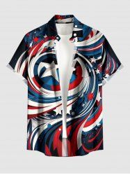 Plus Size Men Patriotic American Flag Swirl Print Buttons Pocket Shirt - Bleu profond M