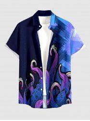 Octopus Brush Painting Print Hawaii Button Pocket Shirt For Men - Bleu profond L