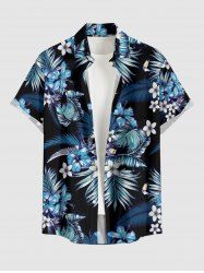 Tropical Leaf Hibiscus Flower Print Hawaii Button Pocket Shirt For Men - Bleu 4XL