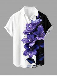 Plus Size Flower Leaf Print Hawaii Button Pocket Shirt For Men -  