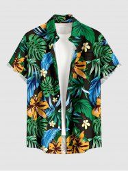 Plus Size Flower Tropical Leaf Print Buttons Pocket Hawaii Shirt For Men - Vert profond XL