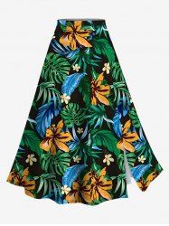 Plus Size Flower Tropical Leaf Print Split Hawaii Skirt - Vert profond 2X