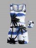 Matching Hawaii Shirt and Romper Beach Outfit Coconut Tree Sea Print For Couples -  