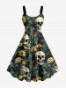 Skulls Flowers Leaf Print Matching Hawaii Beach Outfit For Couples -  