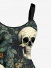 Skulls Flowers Leaf Print Matching Hawaii Beach Outfit For Couples -  