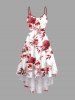 Rose Flowers Leaf Print Plus Size Matching Hawaii Beach Outfit For Couples - Rouge 
