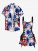 Patriotic American Flag Flowers Paint Splatter Print Matching Outfit For Couples - Rouge 