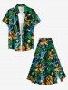 Plus Size Flower Tropical Leaf Print Split Hawaii Skirt - Vert profond 2X