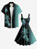 Plus Size Coconut Tree Ombre Print Hawaii Tank Dress - Turquoise Foncée 2X