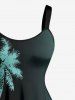 Plus Size Coconut Tree Ombre Print Hawaii Tank Dress - Turquoise Foncée 2X