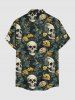 Skulls Flowers Leaf Print Buttons Pocket Hawaii Shirt For Men -  M