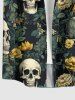 Skulls Flowers Leaf Print Buttons Pocket Hawaii Shirt For Men -  XL