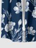 Flowers Leaf Print Buttons Pocket Hawaii Shirt For Men - Cadetblue 5XL