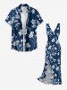 Flowers Leaf Print Hawaii Ruffles Split Surplice Dress -  