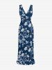 Flowers Leaf Print Hawaii Ruffles Split Surplice Dress -  
