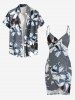 Flowers Leaf Print Convertible Hawaii Beach Cover - Gris 5X