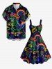 Plus Size Dinosaur Rainbow Hot Dog Heart Galaxy Print Buttons Pocket Hawaii Shirt For Men -  
