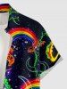 Plus Size Dinosaur Rainbow Hot Dog Heart Galaxy Print Buttons Pocket Hawaii Shirt For Men -  