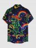 Plus Size Dinosaur Rainbow Hot Dog Heart Galaxy Print Buttons Pocket Hawaii Shirt For Men -  