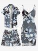 Flower Leaf Print Hawaii Beach Shorts For Men -  