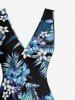 Tropical Leaf Hibiscus Flower Print Hawaii Ruffles Split Dress - Bleu S