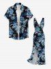 Tropical Leaf Hibiscus Flower Print Hawaii Ruffles Split Dress - Bleu S