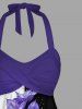 Flower Leaf Print Hawaii Twist Halter Backless Boyleg Tankini Swimsuit -  