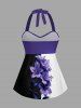 Flower Leaf Print Hawaii Twist Halter Backless Boyleg Tankini Swimsuit -  