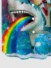 Shark Rainbow Cat Sea Galaxy Print Hawaii Button Pocket Shirt For Men -  