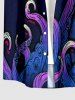 Octopus Brush Painting Print Hawaii Button Pocket Shirt For Men - Bleu profond L