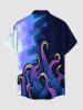 Octopus Brush Painting Print Hawaii Button Pocket Shirt For Men - Bleu profond L
