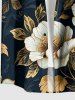 Chemise hawaïenne à imprimé floral et feuilles grande taille avec poche boutonnée pour homme - Bleu profond 2XL