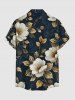 Chemise hawaïenne à imprimé floral et feuilles grande taille avec poche boutonnée pour homme - Bleu profond 2XL