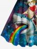 Plus Size Shark Rainbow Cat Sea Galaxy Print Hawaii A Line Dress -  