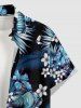 Tropical Leaf Hibiscus Flower Print Hawaii Button Pocket Shirt For Men - Bleu 4XL